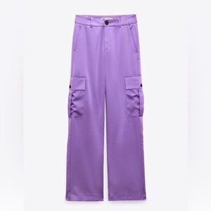 Zara Violet Button-Front Satin Cargo Pants